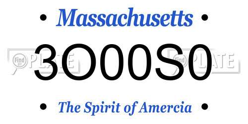 3O00S0 Massachusetts License Plate