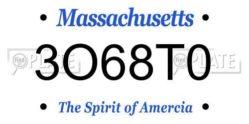 3O68T0 Massachusetts License Plate