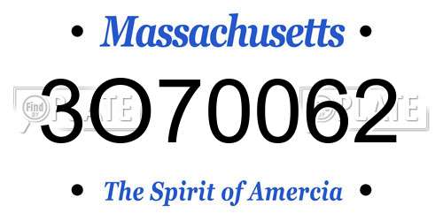 3O70062 Massachusetts License Plate