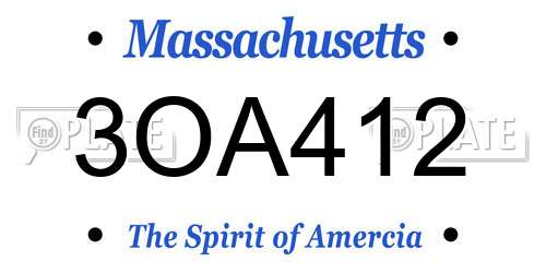 3OA412 Massachusetts License Plate