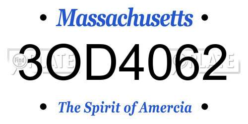 3OD4062 Massachusetts License Plate