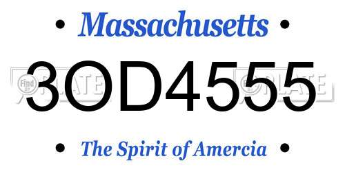 3OD4555 Massachusetts License Plate
