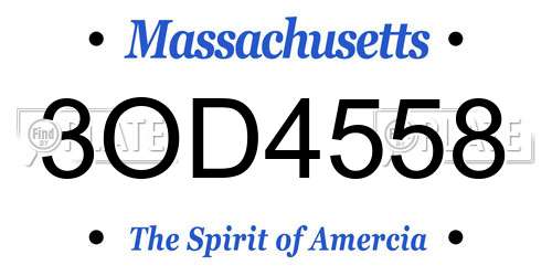 3OD4558 Massachusetts License Plate