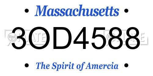 3OD4588 Massachusetts License Plate