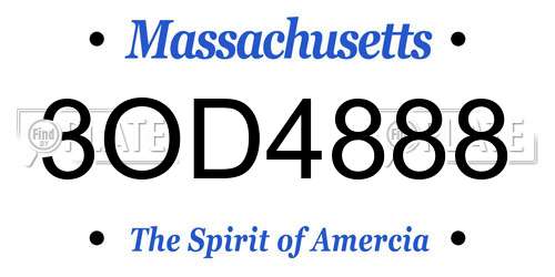 3OD4888 Massachusetts License Plate