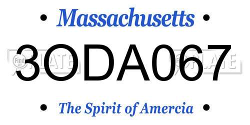 3ODA067 Massachusetts License Plate