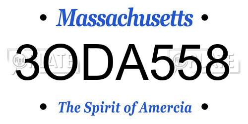 3ODA558 Massachusetts License Plate