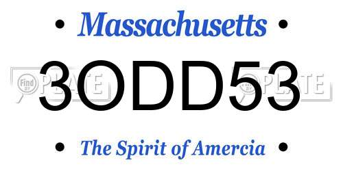 3ODD53 Massachusetts License Plate
