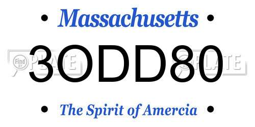 3ODD80 Massachusetts License Plate