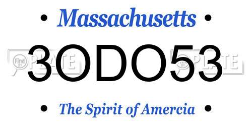 3ODO53 Massachusetts License Plate