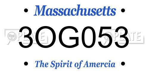 3OG053 Massachusetts License Plate