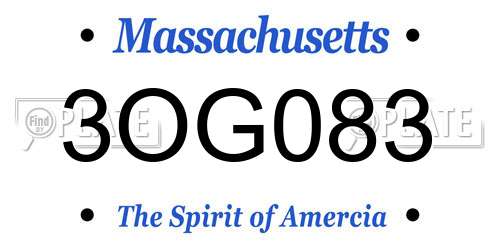 3OG083 Massachusetts License Plate