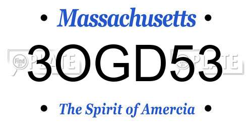 3OGD53 Massachusetts License Plate