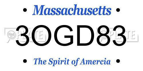3OGD83 Massachusetts License Plate