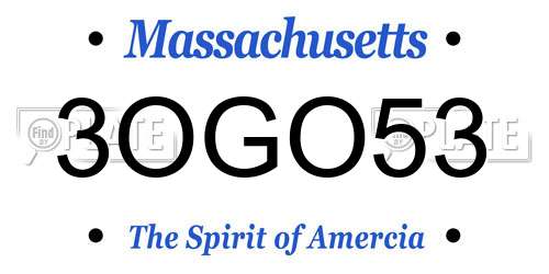 3OGO53 Massachusetts License Plate