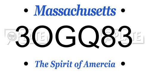 3OGQ83 Massachusetts License Plate