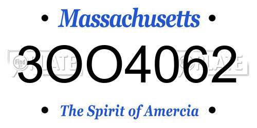 3OO4062 Massachusetts License Plate