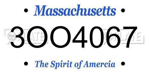 3OO4067 Massachusetts License Plate