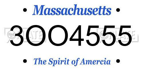 3OO4555 Massachusetts License Plate