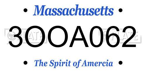 3OOA062 Massachusetts License Plate