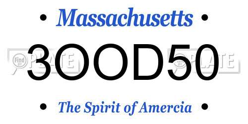 3OOD50 Massachusetts License Plate
