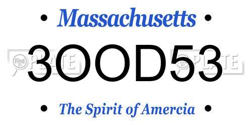 3OOD53 Massachusetts License Plate