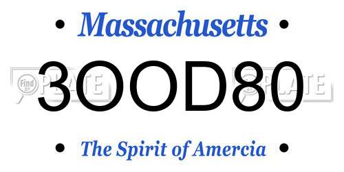 3OOD80 Massachusetts License Plate