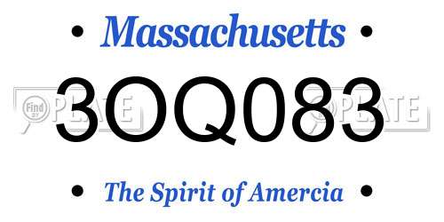 3OQ083 Massachusetts License Plate