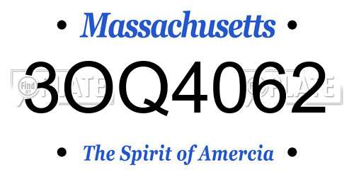 3OQ4062 Massachusetts License Plate