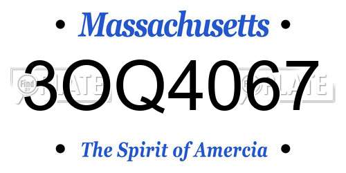 3OQ4067 Massachusetts License Plate