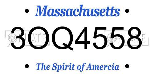 3OQ4558 Massachusetts License Plate