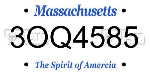 3OQ4585 Massachusetts License Plate