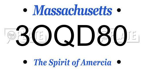 3OQD80 Massachusetts License Plate