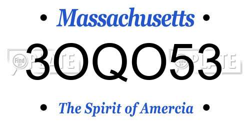 3OQO53 Massachusetts License Plate