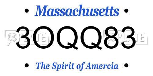 3OQQ83 Massachusetts License Plate