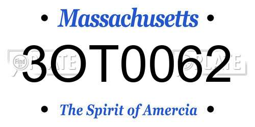 3OT0062 Massachusetts License Plate