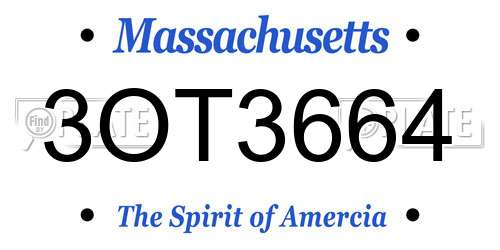 3OT3664 Massachusetts License Plate