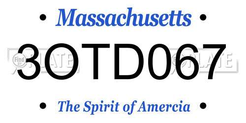 3OTD067 Massachusetts License Plate