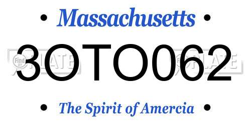 3OTO062 Massachusetts License Plate