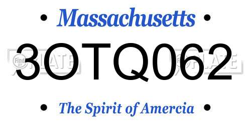 3OTQ062 Massachusetts License Plate