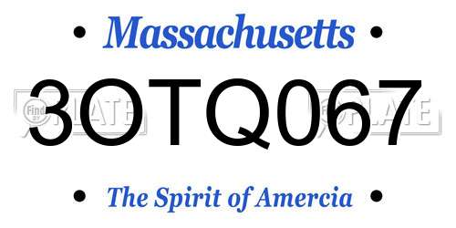 3OTQ067 Massachusetts License Plate