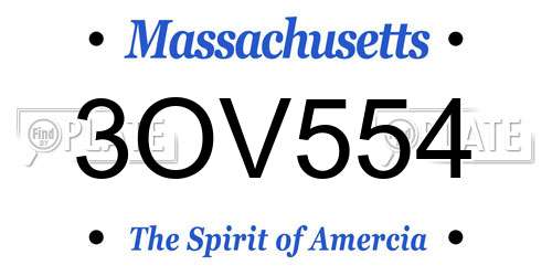 3OV554 Massachusetts License Plate