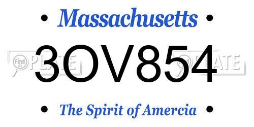 3OV854 Massachusetts License Plate