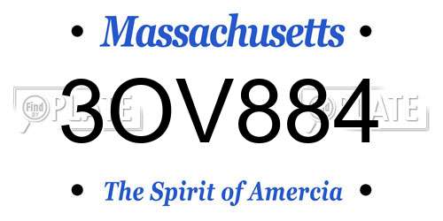 3OV884 Massachusetts License Plate