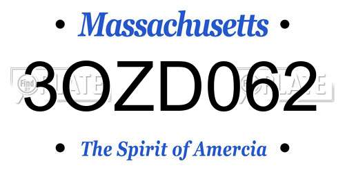 3OZD062 Massachusetts License Plate