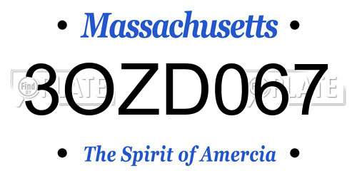 3OZD067 Massachusetts License Plate