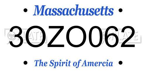 3OZO062 Massachusetts License Plate