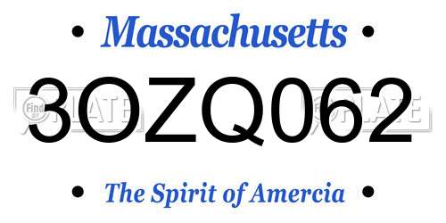 3OZQ062 Massachusetts License Plate