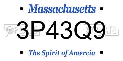 3P43Q9 Massachusetts License Plate