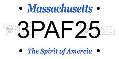 3PAF25 Massachusetts License Plate
